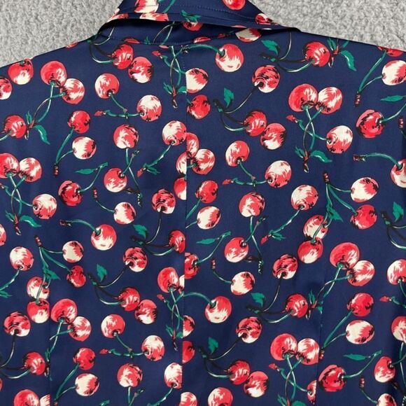J. Peterman Dress Retro Cherry Print Button Front Collared Pockets NWOT Medium - Picture 10 of 13